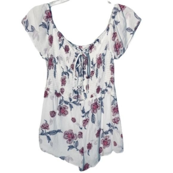 Kendall & Kylie White Floral Off Shoulder Romper Large - Picture 6 of 12